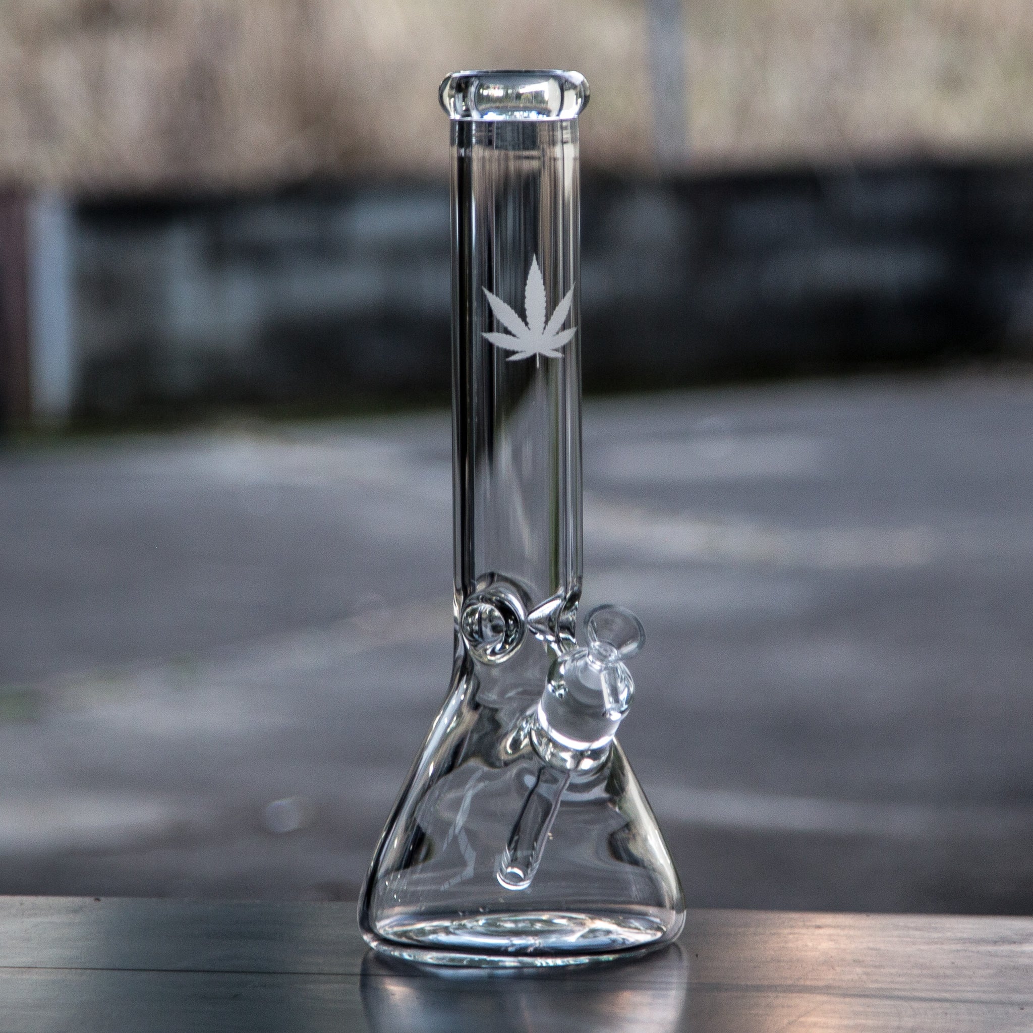 Cannabis leaf themed heavy and strong glass bong from Easy Bong Australia.