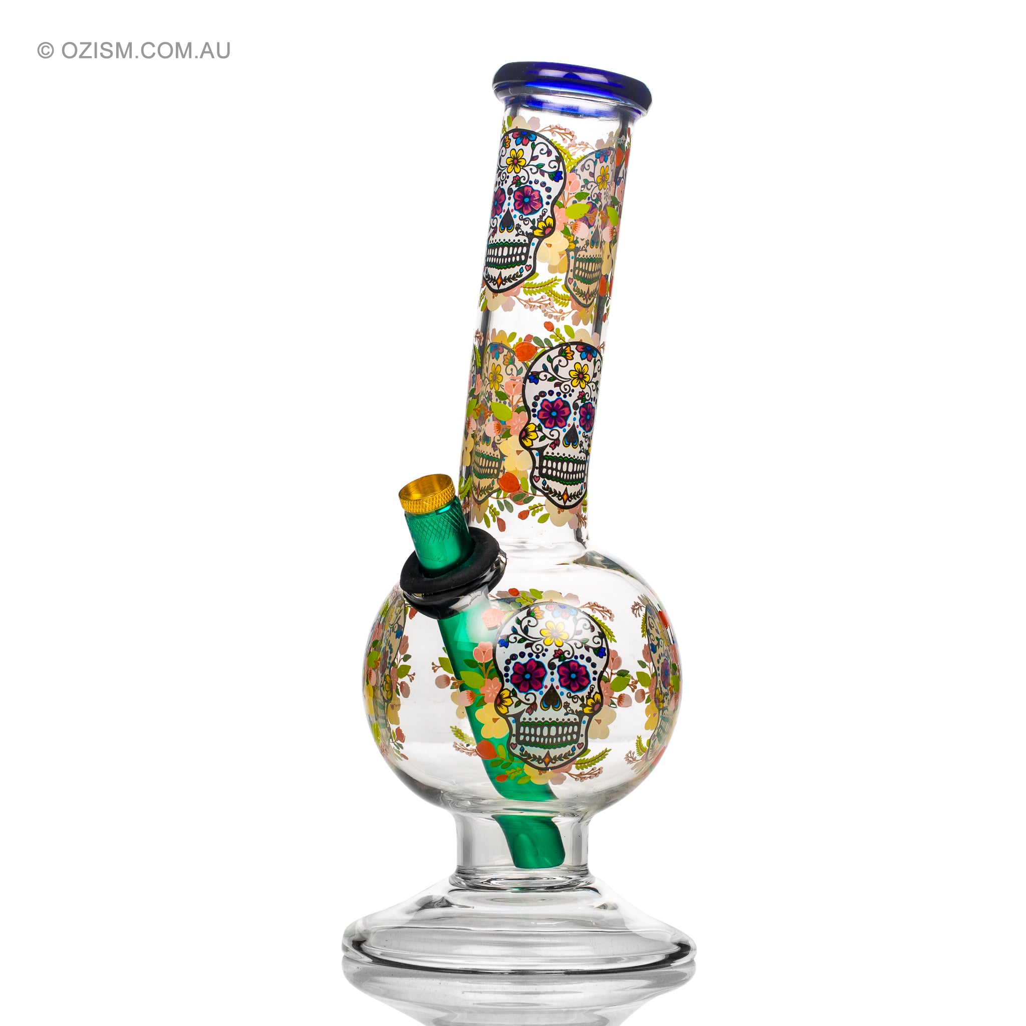 Aussie style glass bong with metal stem and brass cone piece.