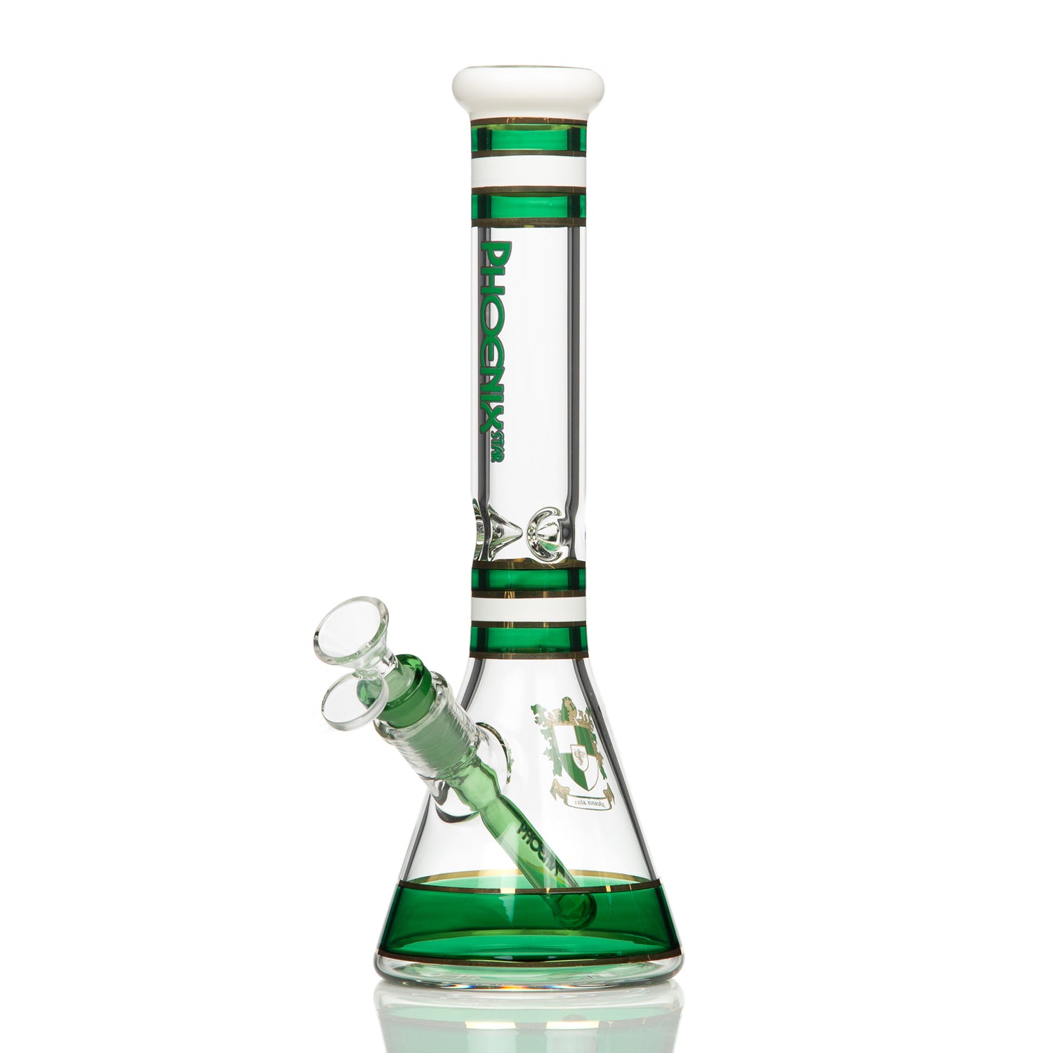 Phoenix Glass Beaker Bong 30cm Green White Gold