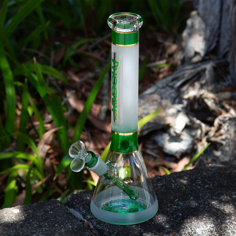 Phoenix Glass Sandblasted Beaker Bong 30cm Green