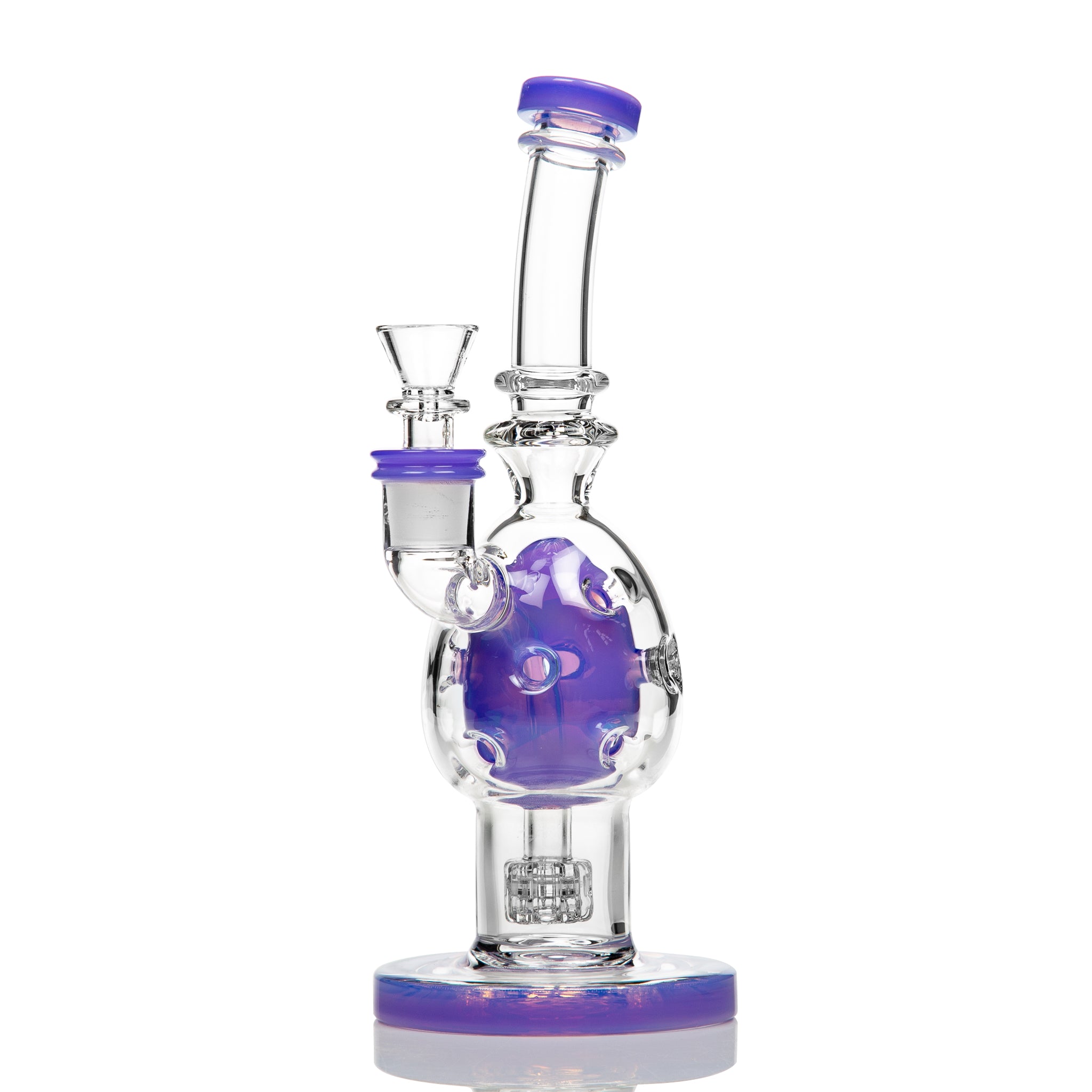 A pretty Purple EGG style glass bong with perc. Made from thick glass and available in Australia.