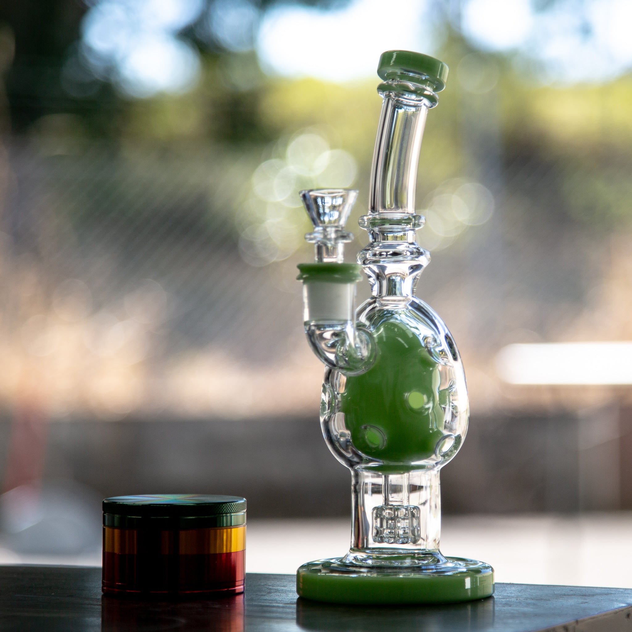 Fab egg style small glass bong with grinder at Easy Bong Australia.