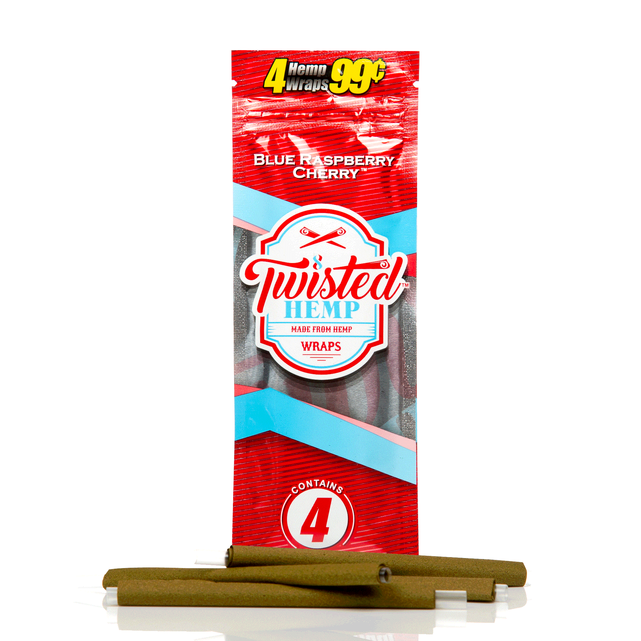 Blue Raspberry flavoured Twisted hemp blunt wraps for rolling joints.